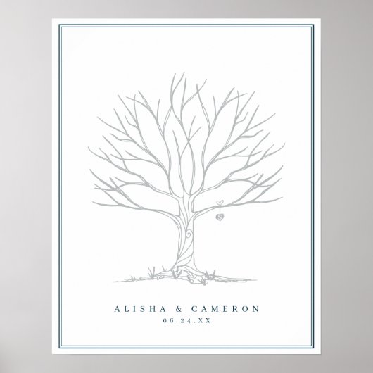 Fingerabdruckbaum & Monogramm Hochzeitsgästebuch Poster (Vorne)