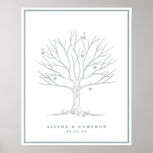 Fingerabdruckbaum & Monogramm Hochzeitsgästebuch Poster (Vorne)