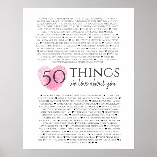 Fingerabdrücke auf Herzrosa 50 Gründe I Liebe Sie Poster (Vorne)