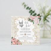 Fingerie Dusche Vintage französische Rose Antike R Einladung (Stehend Vorderseite)