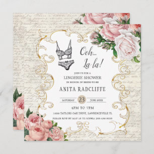 Fingerie Dusche Vintage französische Rose Antike R Einladung