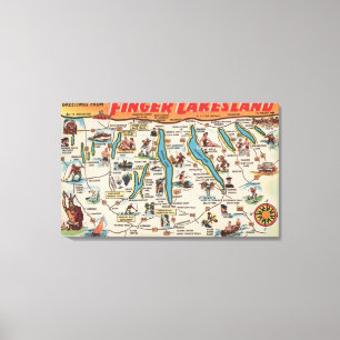 Fingerlakes, New York - ausführliche Karte Leinwanddruck