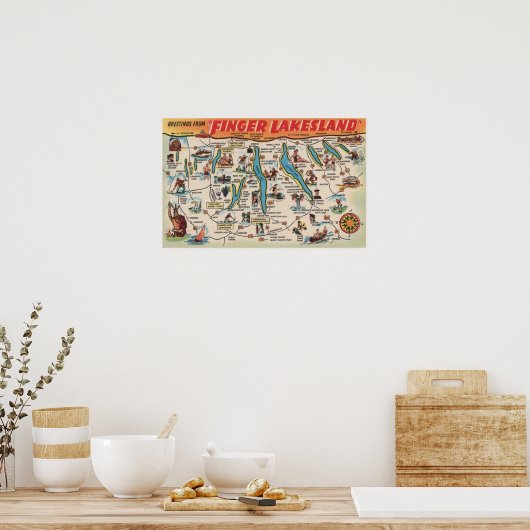 Fingerlakes, New York - Detaillierte Karte Poster (Küche)