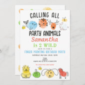 Fingermalerei Party Tiere Art Geburtstagsparty Einladung (Vorne/Hinten)