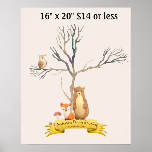 Fingerprint Tree Baby Shower WOODLAND Tiere Poster (Vorne)