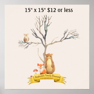 Fingerprint Tree Baby Shower WOODLAND Tiere Poster