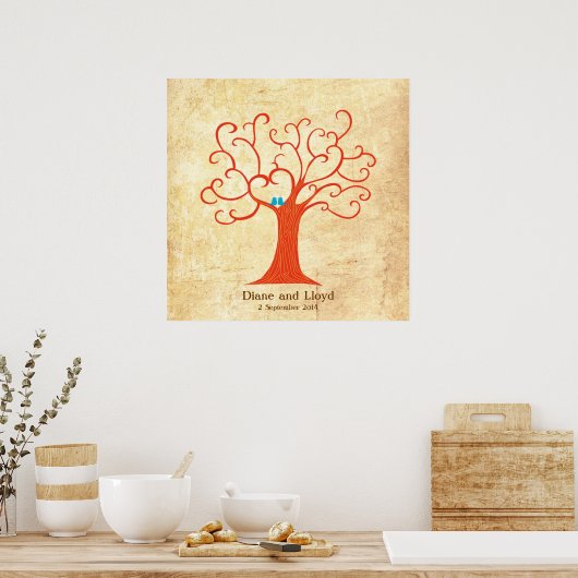 Fingerprint Tree Wedding (Heartastic) Square Vinta Poster (Küche)