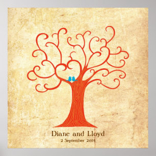 Fingerprint Tree Wedding (Heartastic) Square Vinta Poster