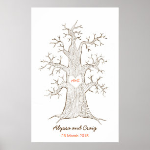Fingerprint Tree Wedding Orange Poster