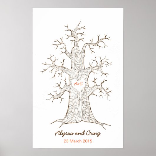 Fingerprint Tree Wedding Orange Poster (Vorne)