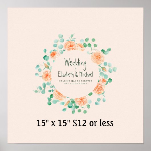 Fingerprint Tree Wreath Coral Mint Guestbook Poster (Vorne)