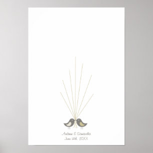Fingerprint Wedding Guestbook   Love Birds Poster