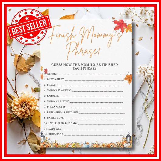 FINISH MOMMY'S PHRASE Baby Shower Game PUMPKIN Einladung