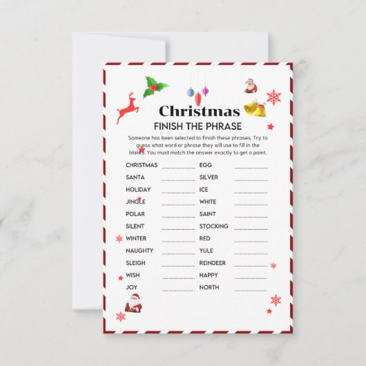 Finish The phrase Christmas Party game card Einladung (Vorderseite)
