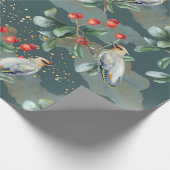 Finkenvogel, Weihnachtsgebirge, rote Beere Geschenkpapier (Ecke)