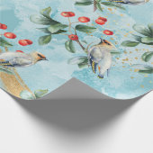 Finkenvogel, Weihnachtsgrün, rote Beere Geschenkpapier (Ecke)