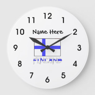 Finland and Finnish Flag with Your Name Große Wanduhr