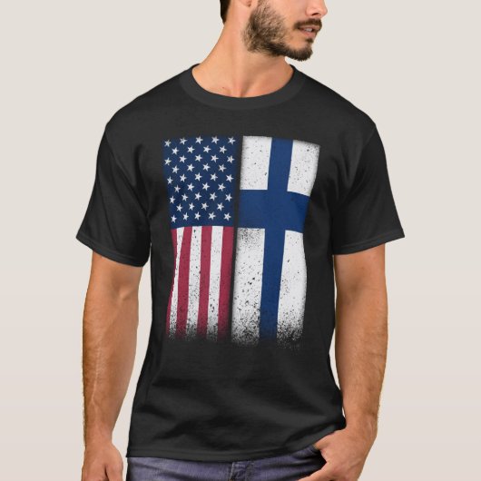 Finland Finnish American Flags Proud USA Finland T-Shirt (Vorderseite)