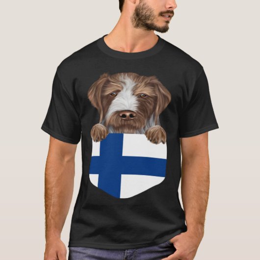 Finland Flag German Wirehaired Pointer Dog In Pock T-Shirt (Vorderseite)