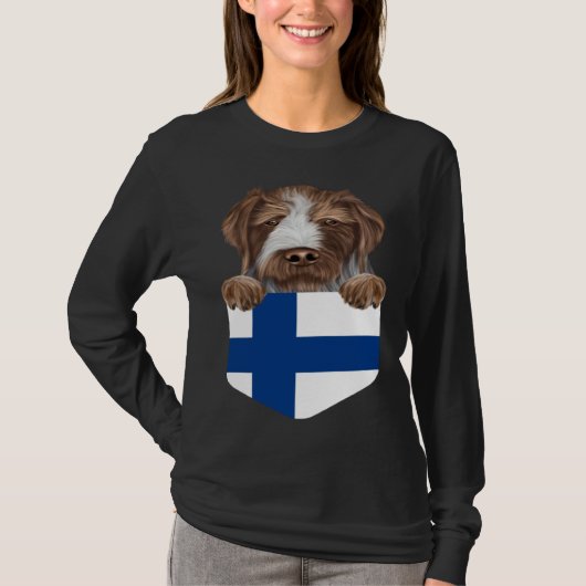 Finland Flag German Wirehaired Pointer Dog In Pock T-Shirt (Vorderseite)