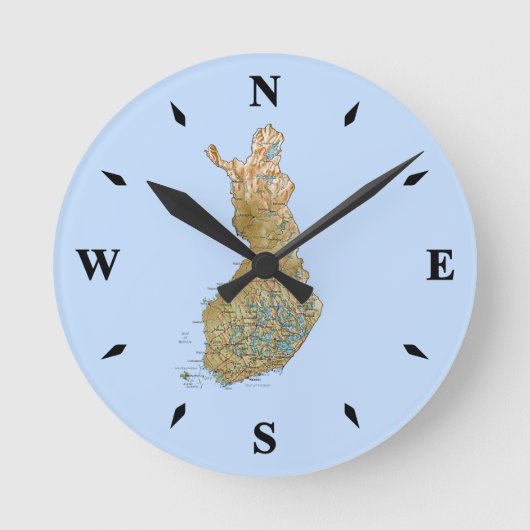 Finland Map Clock Runde Wanduhr (Vorderseite)