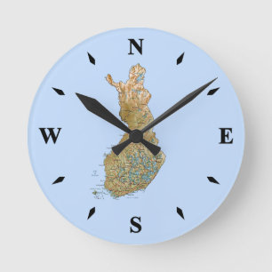 Finland Map Clock Runde Wanduhr