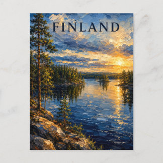 Finland: Serene Sunset Lake Art Souvenir Postkarte
