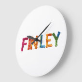 FINLEY Name in lebendiges Häkelmuster Große Wanduhr (Winkel)