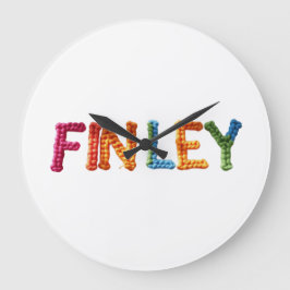 FINLEY Name in lebendiges Häkelmuster Große Wanduhr