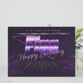 Finn Name Vorname lila retro Karte Geburtstag (Stehend Vorderseite)
