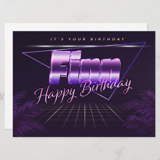 Finn Name Vorname lila retro Karte Geburtstag (Vorne/Hinten)