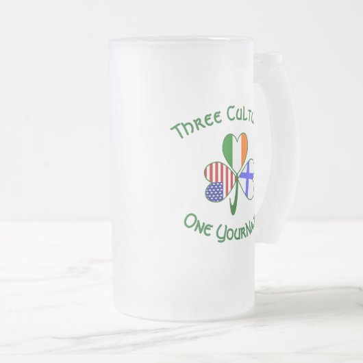 Finnisch-Irish-American-Flags-Kleeblatt Personalis Mattglas Bierglas (VorderseiteRechts)