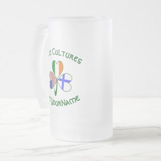 Finnisch-Irish-American-Flags-Kleeblatt Personalis Mattglas Bierglas (Vorderseite Links)