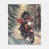 Finnisch Lapphund Dog Riding Motorrad Weihnachten Fleecedecke (Vorderseite)