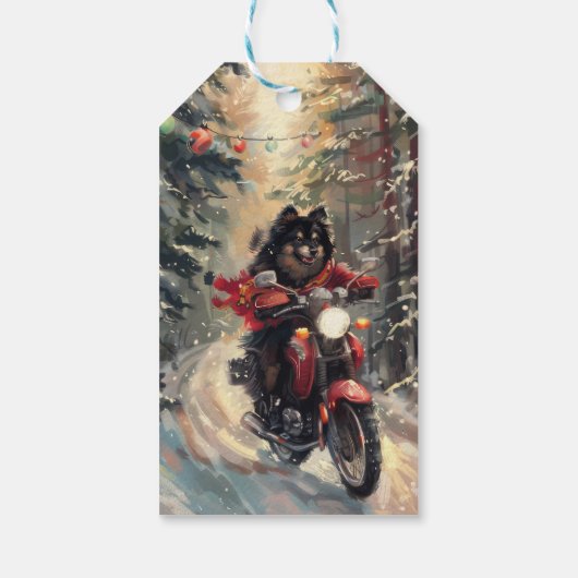Finnisch Lapphund Dog Riding Motorrad Weihnachten Geschenkanhänger (Rückseite)