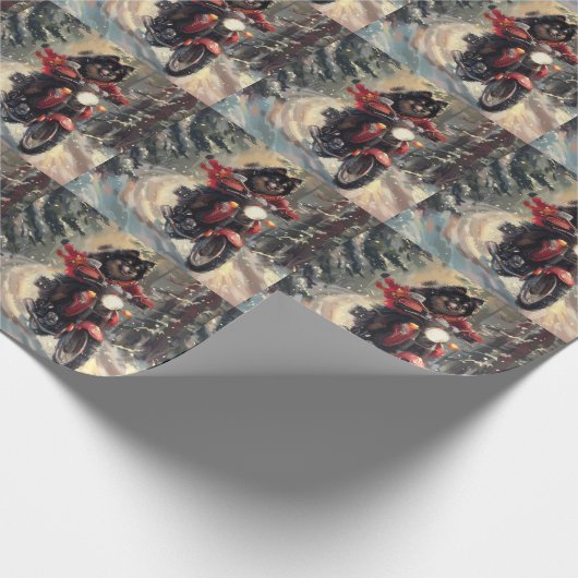 Finnisch Lapphund Dog Riding Motorrad Weihnachten Geschenkpapier (Ecke)