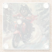 Finnisch Lapphund Dog Riding Motorrad Weihnachten Glasuntersetzer (Rückseite)