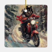 Finnisch Lapphund Dog Riding Motorrad Weihnachten Keramikornament (Rückseite)