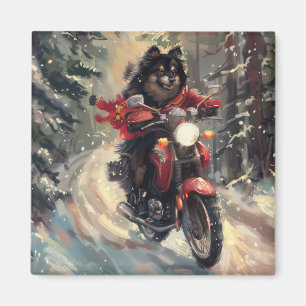 Finnisch Lapphund Dog Riding Motorrad Weihnachten Magnet