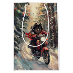 Finnisch Lapphund Dog Riding Motorrad Weihnachten Mittlere Geschenktüte