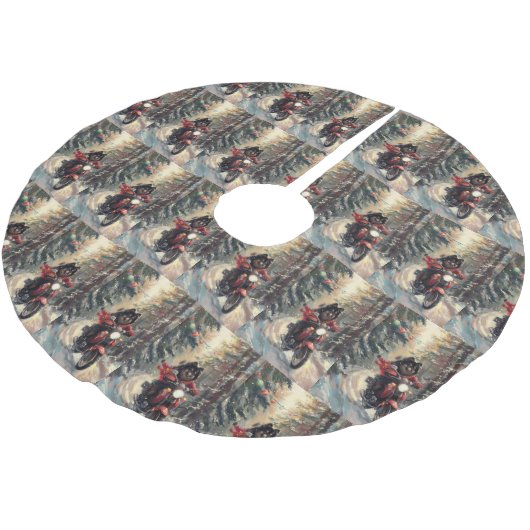 Finnisch Lapphund Dog Riding Motorrad Weihnachten Polyester Weihnachtsbaumdecke (Schrägansicht)