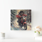 Finnisch Lapphund Dog Riding Motorrad Weihnachten Quadratische Wanduhr (Zuhause)