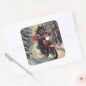 Finnisch Lapphund Dog Riding Motorrad Weihnachten Quadratischer Aufkleber (Umschlag)