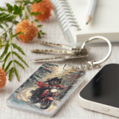 Finnisch Lapphund Dog Riding Motorrad Weihnachten Schlüsselanhänger (Vorderseite rechts)