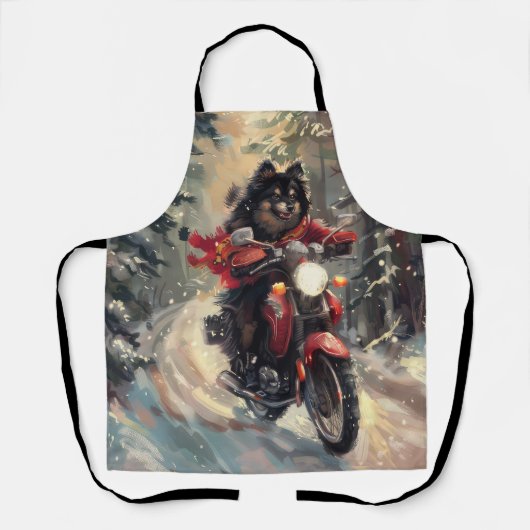 Finnisch Lapphund Dog Riding Motorrad Weihnachten Schürze (Vorderseite)
