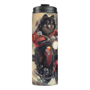 Finnisch Lapphund Dog Riding Motorrad Weihnachten Thermosbecher