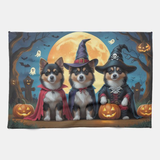 Finnisch Lapphund Hunde Pumpkin Halloween Funny Geschirrtuch (Horizontal)