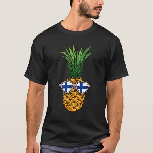 Finnische Ananas Finnland Flagge Sonnenbrille Somm T-Shirt (Vorderseite)