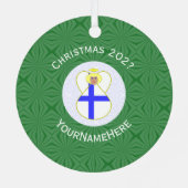 Finnische Fahne Weihnachts-Engel-Jahr Ornament Aus Metall (Rückseite)