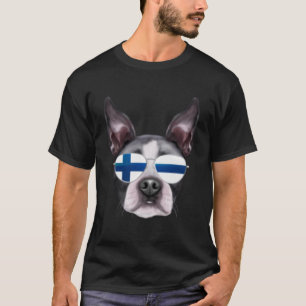 Finnische Flagge Boston Terrier Dog Finland Pocket T-Shirt